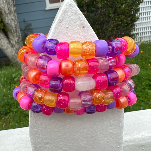UNICORN Energy Healing Kandi Plur pony beaded bracelet set Amethyst rose quartz - Picture 2 of 4